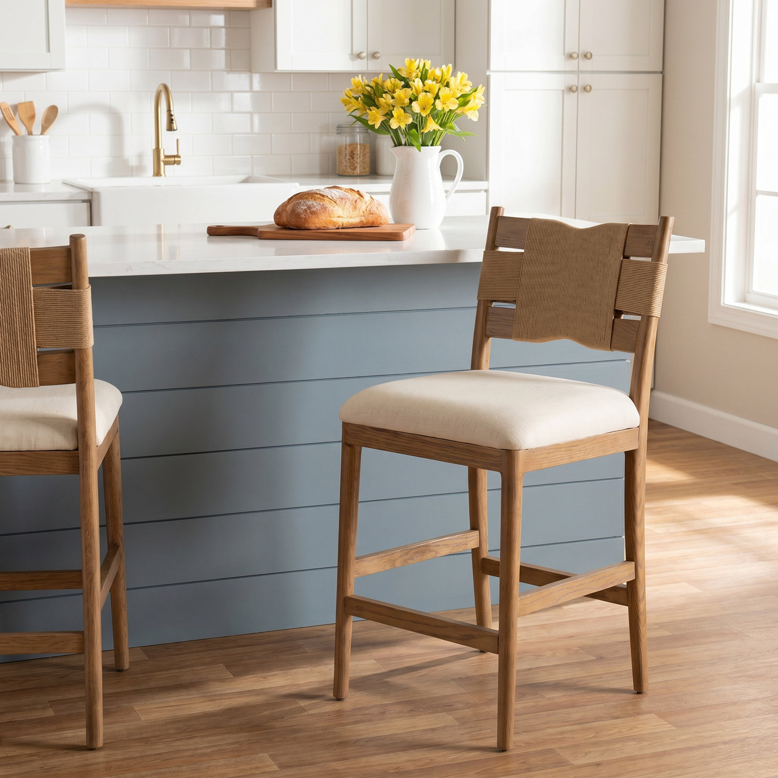 Tova 27" Bar Stool, Light Buff Oak