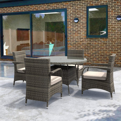 Abrihome 5-piece Outdoor Dining Set With Round Table In Pe Wicker And Cushions by Red Barrel Studio