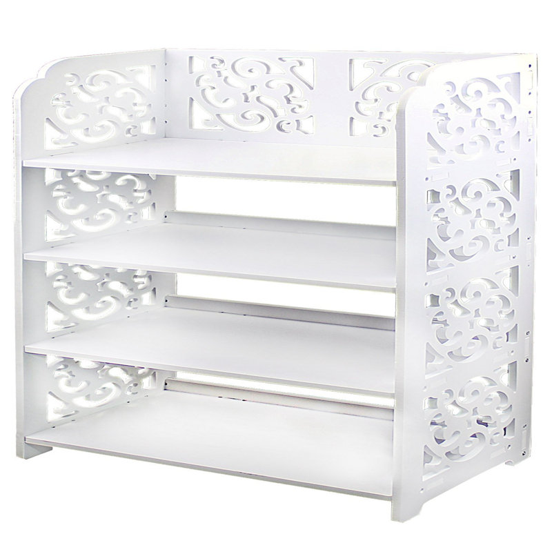 4 Tier Narrow Shoe Rack with Hollow Carved Side Panels, Waterproof WPC Slim Vertical Entryway Shoe Storage Organizer Holds 12 Pairs