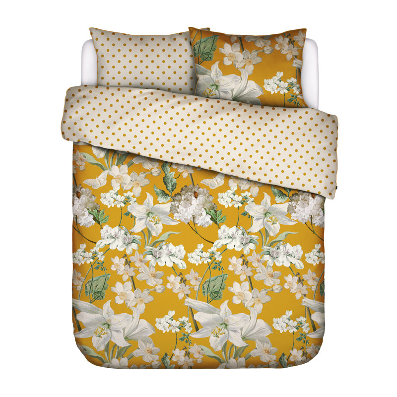 Rosalee 200 TC Reversible Duvet Cover Set, Mustard, 200 x 200cm Duvet Cover + 2 Pillowcases