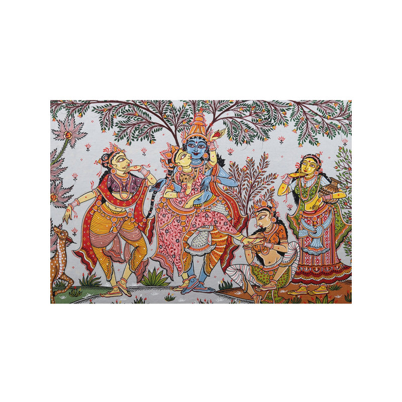 Radha-Krishna dansant avec Gopis | Pattachitra, peinture d'Odisha