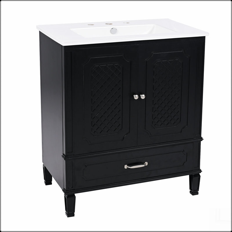 30" Bathroom Vanity with Sink Vintage Style, Multi-functional Storage Space, Door Shelf, Soft-closing Door, Black