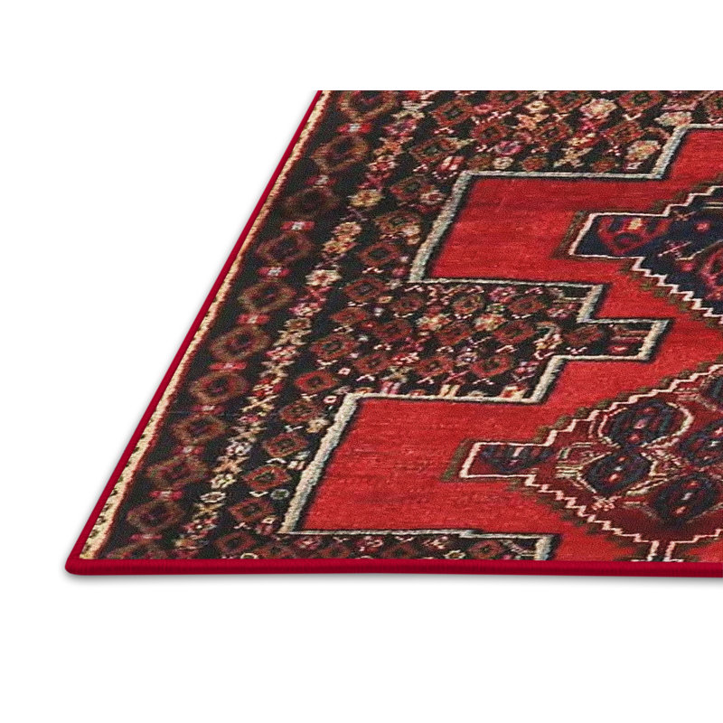 Tapis traditionnel rouge / noir Hoysted, Rectangle 5 pi x 7 pi