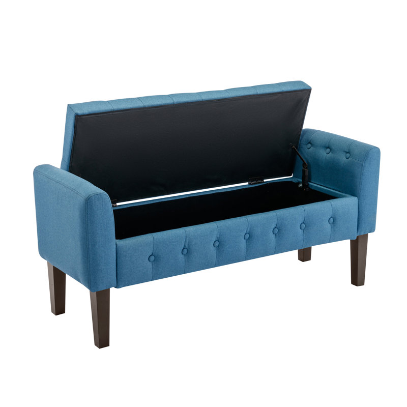 Anvee Fabric Storage Bench with Rubberwood Legs, Blue