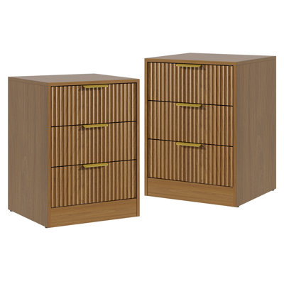 Fluted Nightstand With 3 Storage Drawers