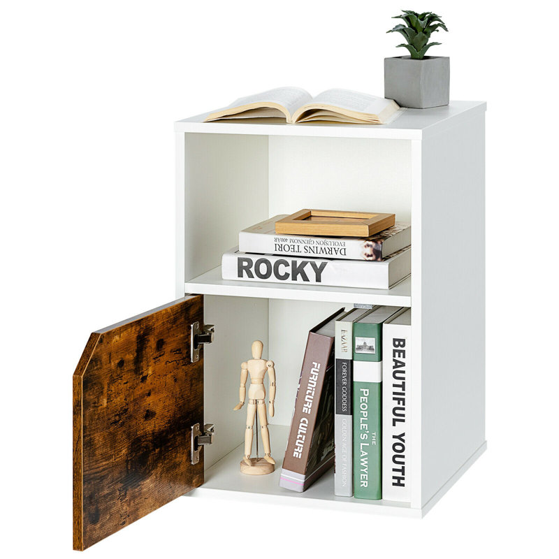Table de chevet en bois Casin avec armoire, ensemble de 2, brun, Blanc