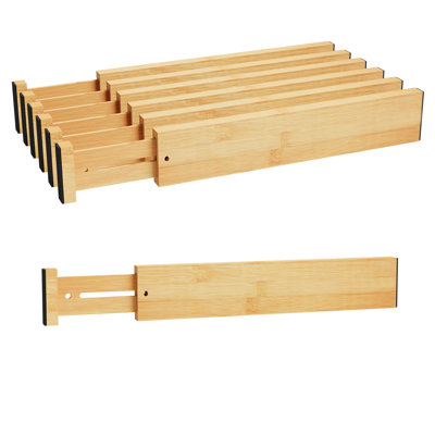 Bamboo Drawer Dividers with Labels, 6 Pack Adjustable Expandable Organizers for Kitchen, Home, Office, Dressers & Bathroom