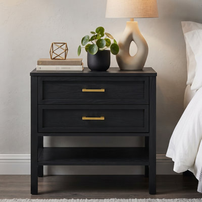 Elora 2 Drawer Nightstand, Bedside Table with Storage Drawers, Night Stand for Bedroom, End Table or Side Table for Living Room, 15.5" D x 23.6" W x 24.2" H, Black