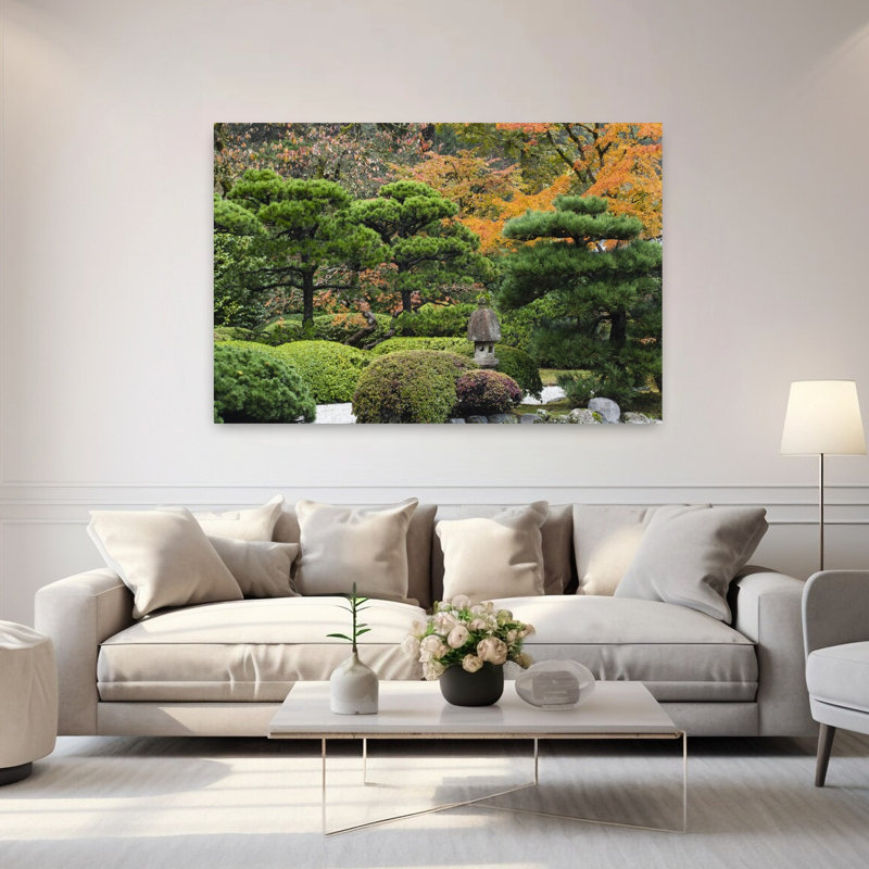 Trees And Bushes In Autumn In Japanese Garden Portland Oregon USA by Dan Merkel - Wrapped Canvas Print
