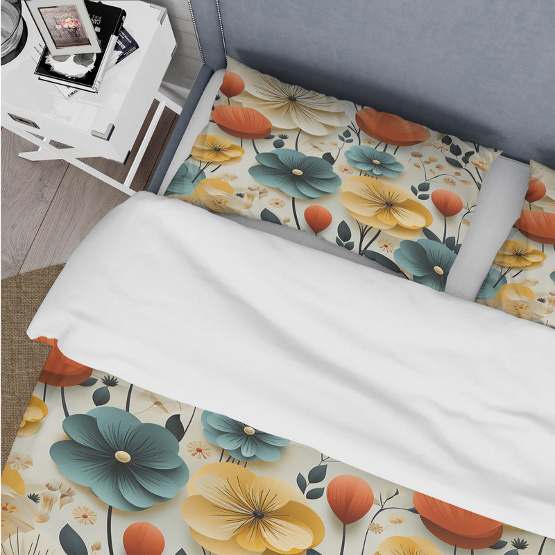 Ensemble de housse de couette Mod Botanical Delight II - Midcentury, Housse de couette pour grand lit et 2 taies décor