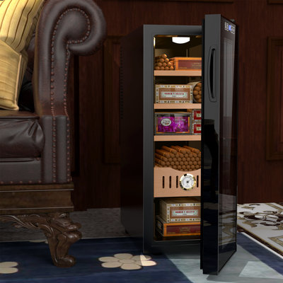 Cave à cigares à semi-conducteur à refroidissement - doublure en cèdre espagnol avec verrou de sécurité pour la maison, le bureau et la cave à vin