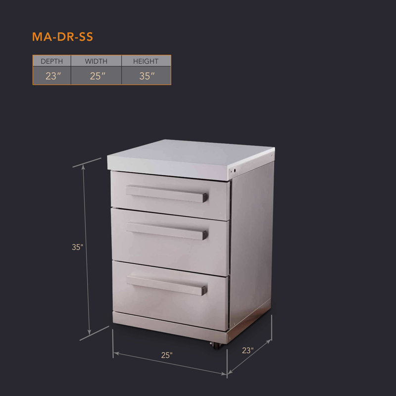 Mont Alpi Ma-dr-ss Extra Storage Soft-closing 3-drawer Slides Stainless Steel Right Cabinet Module For Deluxe & Original Series Mai805 Mai805-d & Mai400-d Modular Outdoor Kitchen Island Grills