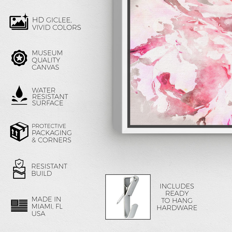 Doux romantique, rose traditionnel - peinture, H 40 po x l 40 po, Cadre flottant blanc
