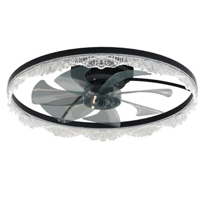 Ventilateur de plafond décoratif à DEL décoratif encastré avec anneau en acrylique, pales cachées, télécommande et lumière à intensité variable pour les maisons élégantes