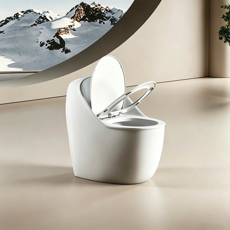 12" Rough-In 16.14"Seat Height Integrated Egg Toilet with Armrest, Siphon Flush System, Odour-proof, Quiet Powerful Flush for Household