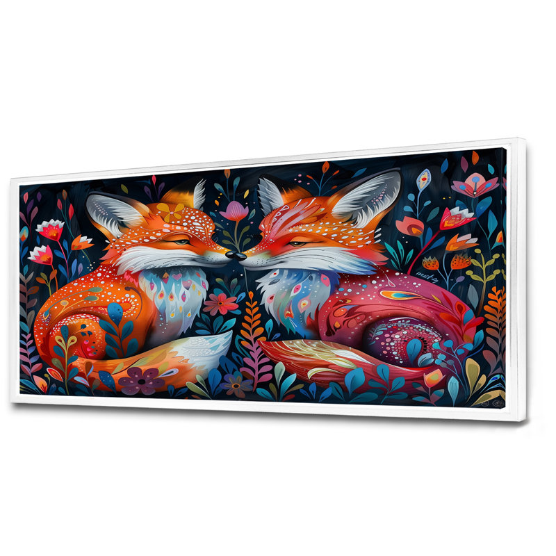 Cowart - Renard, art mural animal, H 28 po x l 60 po, Cadre flottant blanc