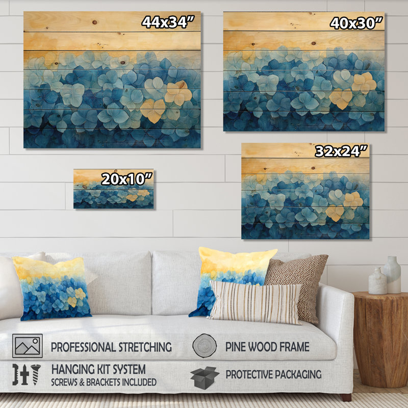 Abstrait hortensia horizon de simplicité V - décoration murale en bois d'hortensia - sur bois de pin naturel