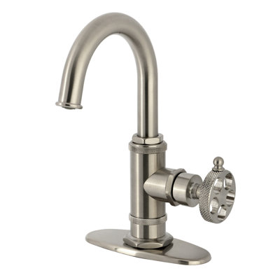 Kingston Brass Webb Single-Handle 1-Hole Deck Mount Bathroom Faucet with Knurled Handle and Push Pop-Up Drain