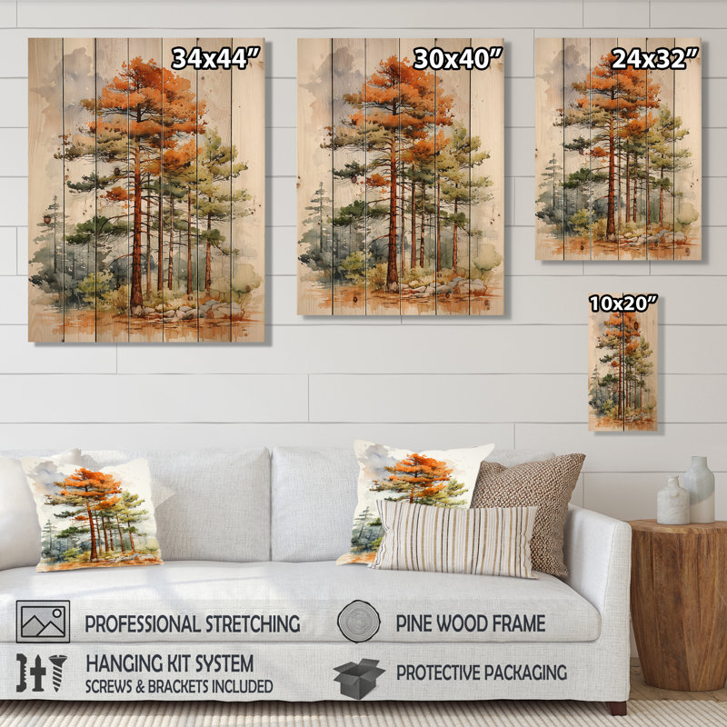 Pin majestueux Ponderosa II - impression florale sur bois de pin naturel, H 20 po x l 10 po x P 0,78 po