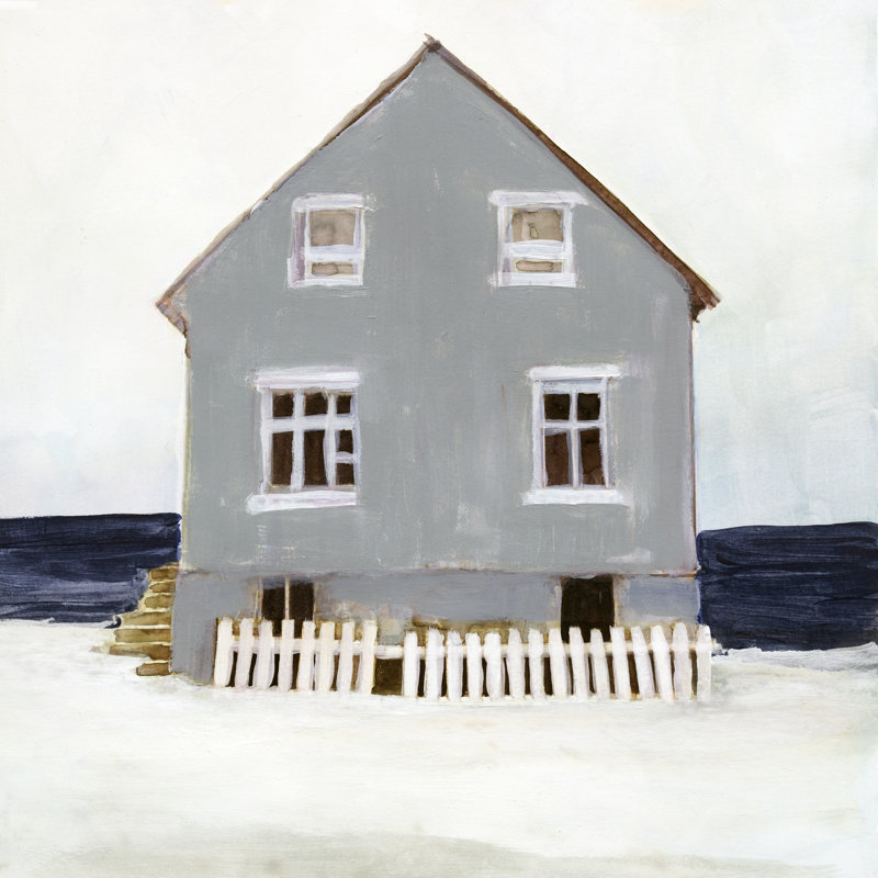 "Beach Hut II" by Stellar Design Studio Mixed Media Scenic Painting Print , 36" H x 36" W  , No, White Floater Framed