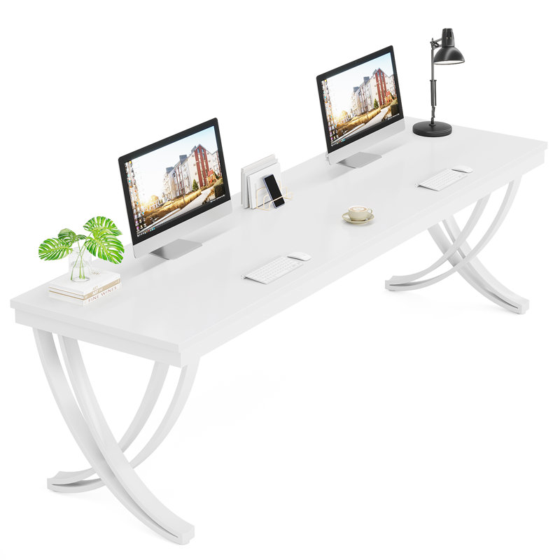 Dolliver 78.74" Extra Long Double Computer Desk With Unique Metal Legs （Only Desk), White