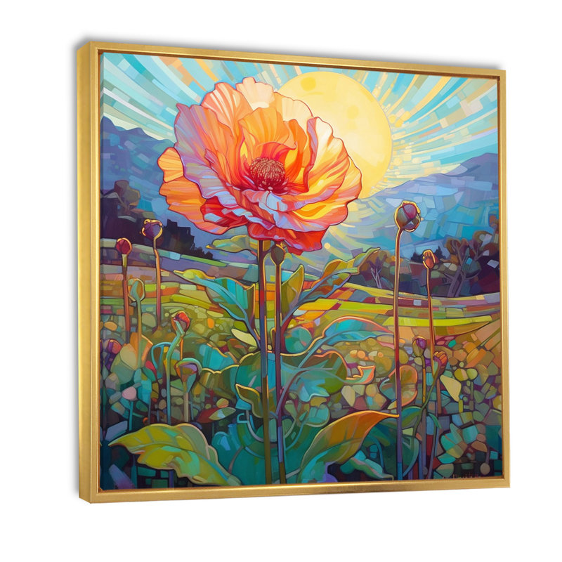 «Radient Chrysanthemum In Field At Sunset», reproduction sur toile, H 16 po x l 16 po, Cadre flottant doré