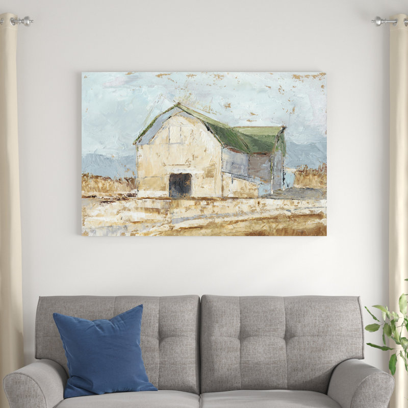 " Whitewashed Barn IV " Acrylic Painting, 32" H x 48" W
