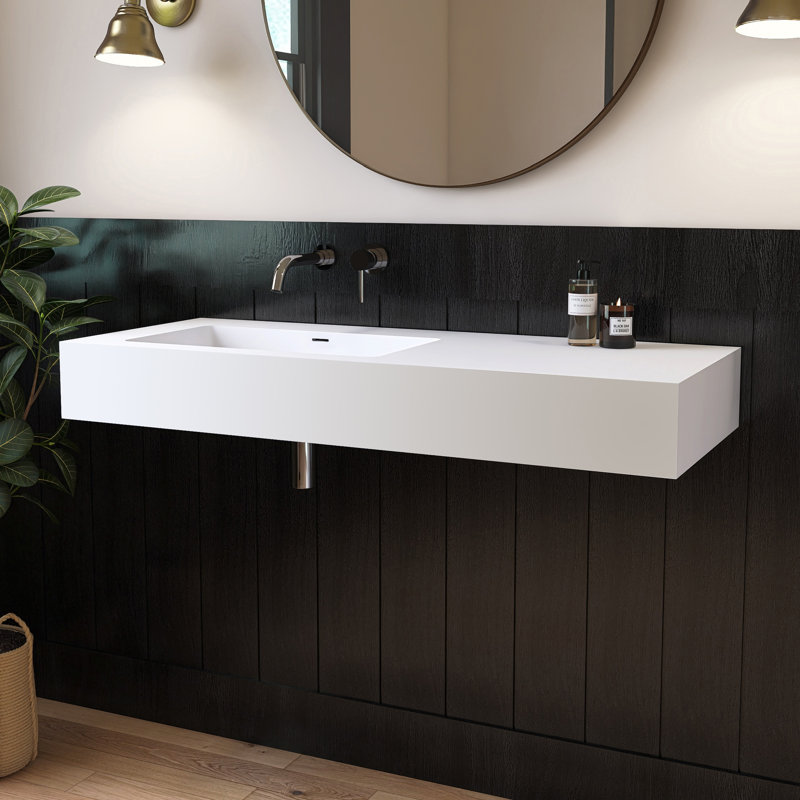 Chloe 47'' Wall Mounted Bathroom Sink Solid Surface Bathroom Vessel Sink with Overflow