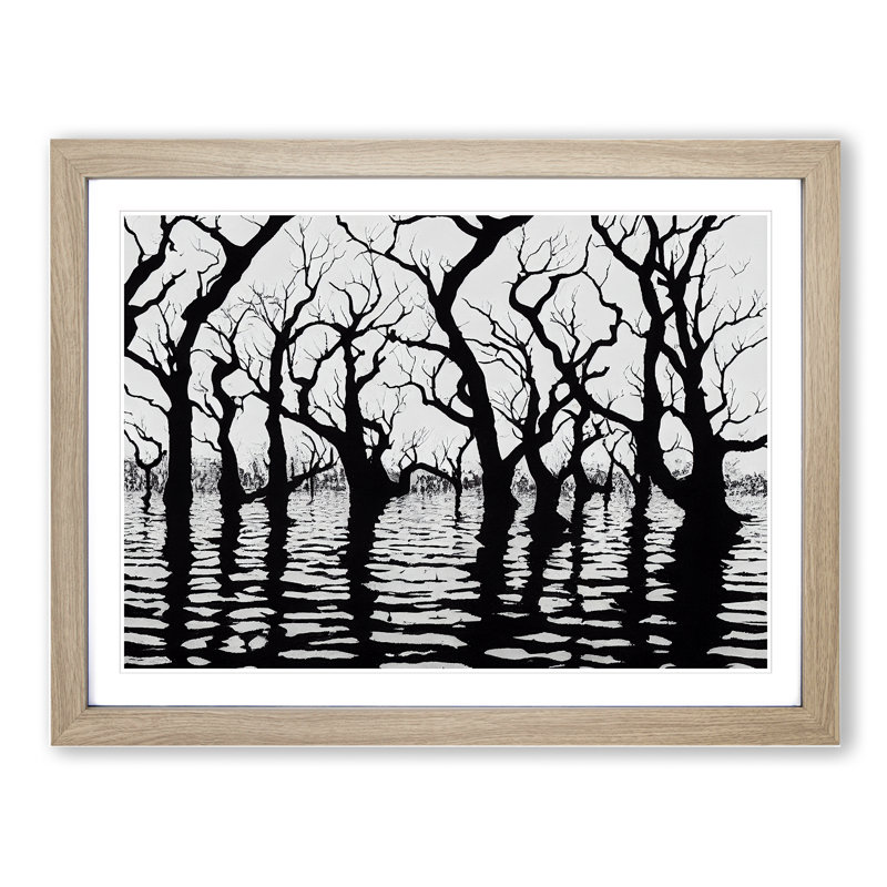 XH1022-7489X River Trees - Single Picture Frame Painting, 25cm H x 34cm W x 2cm D, Oak 