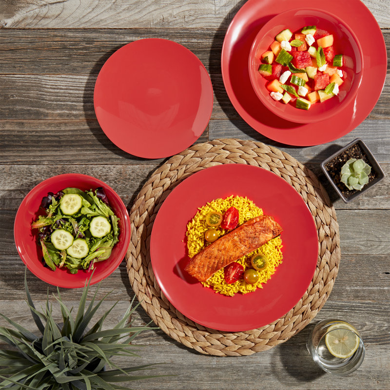 Scarlet Red Melamine 12-Piece Dinnerware Set, Service for 4
