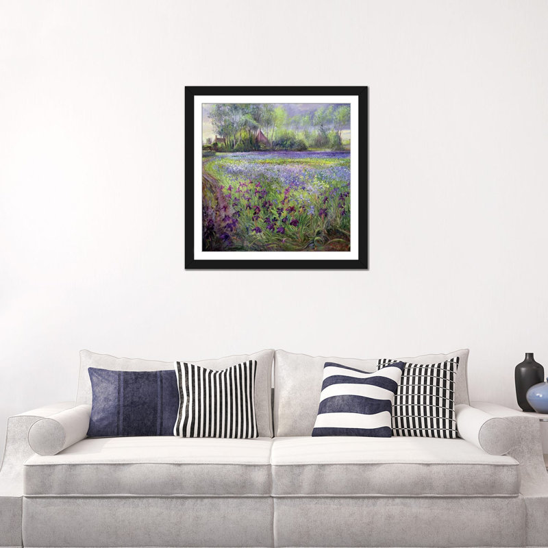 «Trackway Past the Iris Field», reproduction sur toile, H 16 po x l 16 po x P 1 po, Papier d'art encadré noir, Blanc