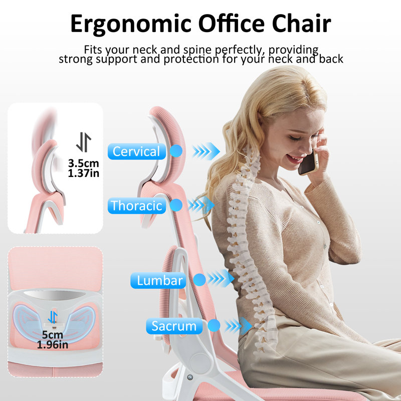 Ergonomic Office Computer Chair with Headrest, High Back Mesh Desk Chair, Adjustable Lumbar Support, Swivel Rolling Chair with Armrests for Home Office