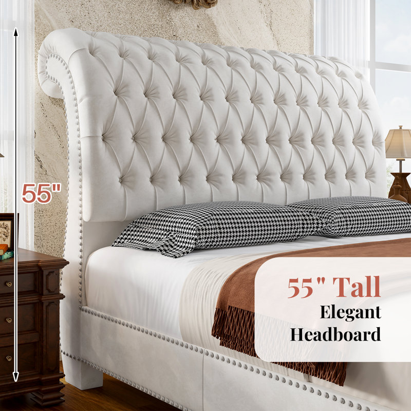 Lit-bateau tapissier Velvet, White