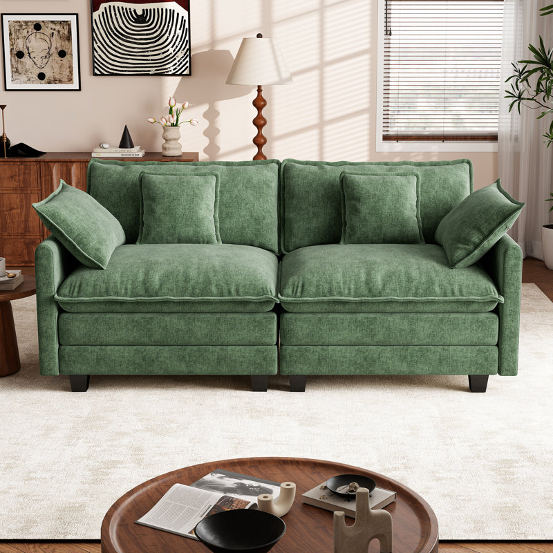 George 76.8" Chenille Modular Sectional Sofa, Green