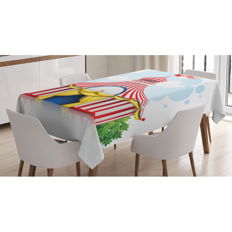 Circus Tablecloth, Striped Strolling Circus Marquee Tent With Flag Artwork Holiday Leisure Time Fun, Rectangular Table Cover For Dining Room Kitchen Decor, 60" X 84", Multicolor
