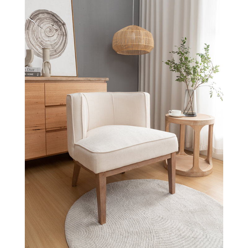 Karoll Upholstered Barrel Chair, Beige Polyester Blend, 1