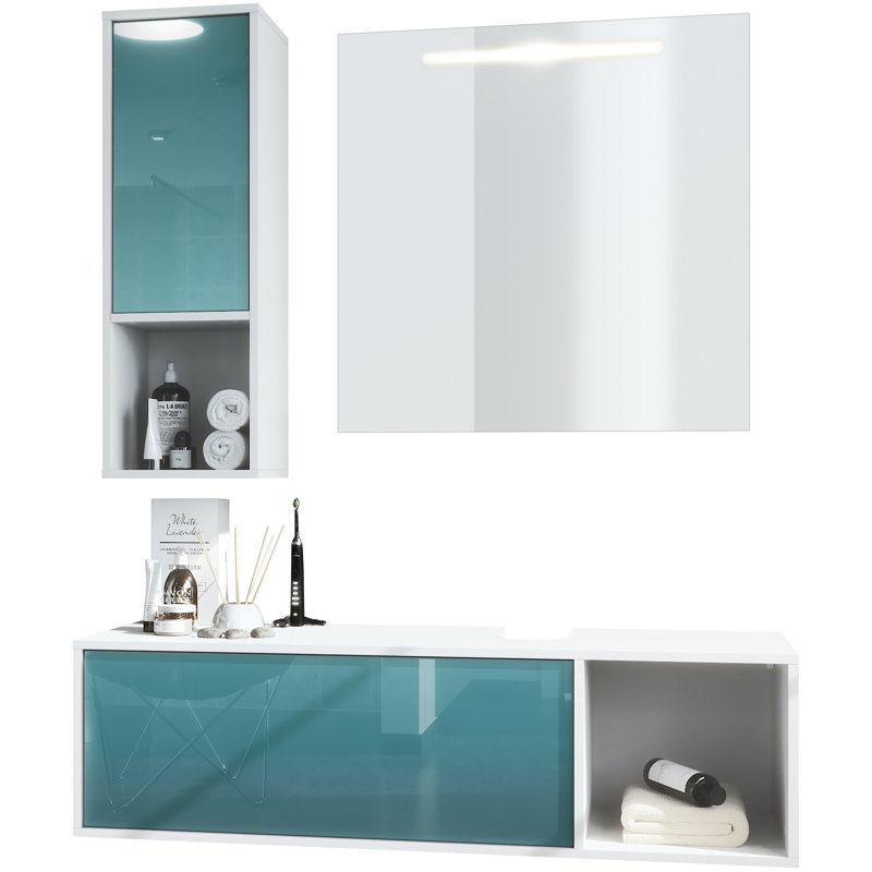 Jezelle Bathroom Storage Furniture Set, High-gloss petrol, No washbasin, no tap