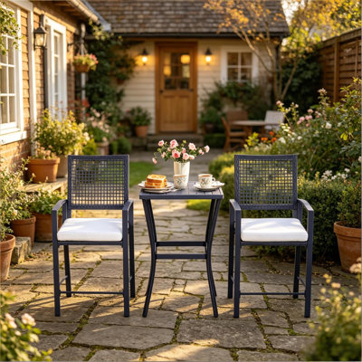 Ensemble de bar de patio moderne, rotin en acier compact 3 pièces