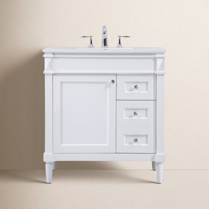 Readington 32'' Single Bathroom Vanity with Engineered Marble Top, White