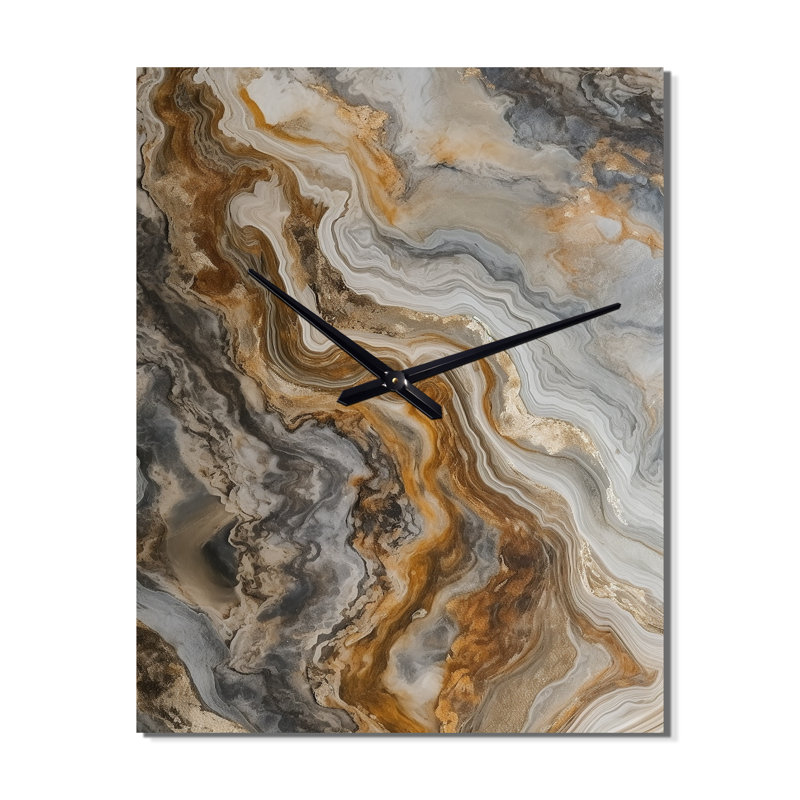 Or et gris A Marble Effect II - Horloges murales abstraites en marbre, Très grand