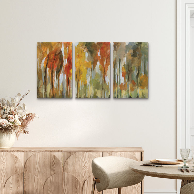 Ensemble de 3 panneaux - Silvia Vassileva «Enchanted Forest», art mural sur toile pour le salon, la chambre à coucher ou le bureau 