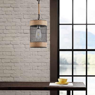 Luminaire suspendu en corde naturelle et cylindre en métal