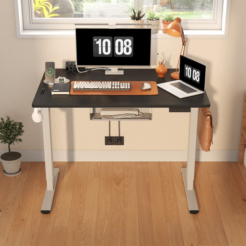 Adjustable Standing Desk, Whole-Piece Desktop, Black/Gray, 48" W x 30" D