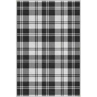 Kehr Plaid Farmhouse Geometric Black Flat-Weave Area Rug