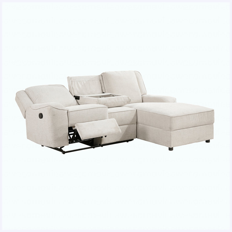 Canapé modulaire inclinable avec méridienne - confort 2 pièces avec revêtement droit en tissu beige et porte-gobelets