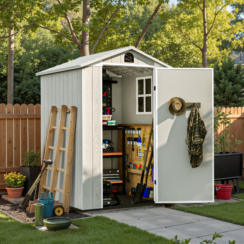 4 ft. W x 4 ft. D Plastic Storage Shed with Floor, Resin Shed with Window and Lockable Door, 4 Ft. W x 4 Ft. D, White