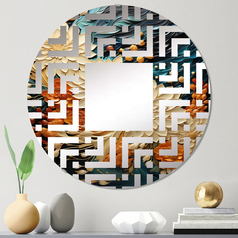 Cercle de miroir décoratif orange orange sarcelle tourbillon III - labyrinthe, 23,6 po x 23,6 po