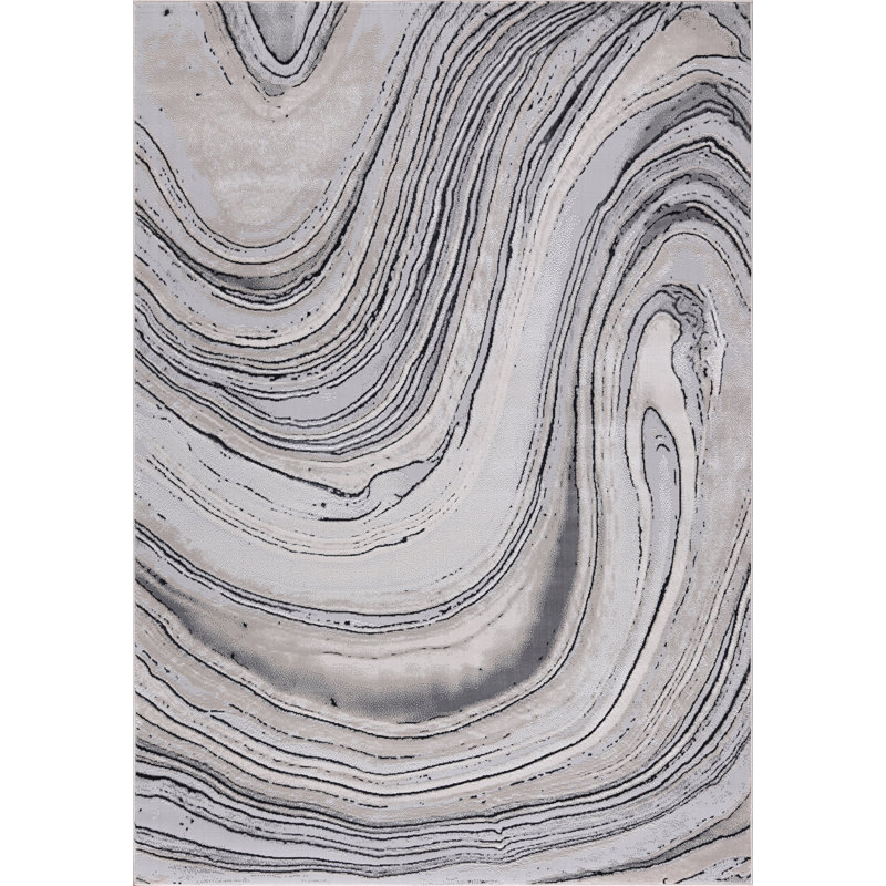 Nevada Collection Abstract Cream and Gold Rug, Rectangle 7'8" x 10'9", Black/Gray