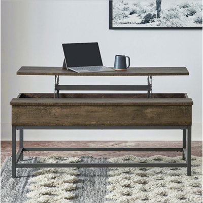 Table basse à plateau relevable brun chêne et sable noir