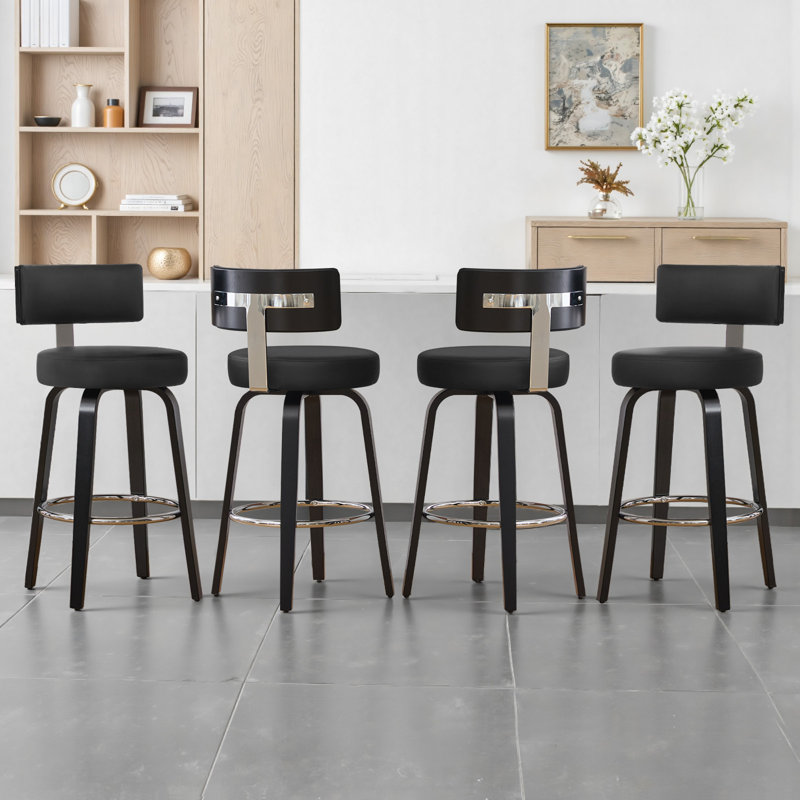 Swivel Upholstered Bar Stool With T-Shaped Backrest, Black, Counter Stool (26" Seat Height)